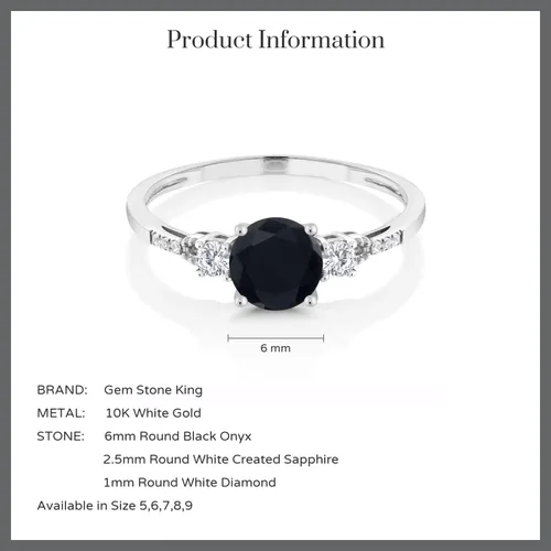 Miniatura 37 de Gem Stone King Anillo de compromiso de 3 piedras preciosas redondas de oro blanco de 10 quilates con piedra natal de 0.236 in con piedra natal