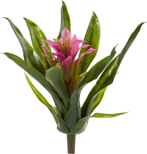 Miniatura 2 de Nearly Natural Tallo de flor artificial de bromelia de 11 pulgadas, juego de 6