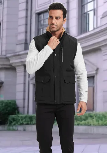 Miniatura 19 de XinYangNi Chaleco de invierno con forro polar para hombre, chaqueta de burbujas cálida e informal