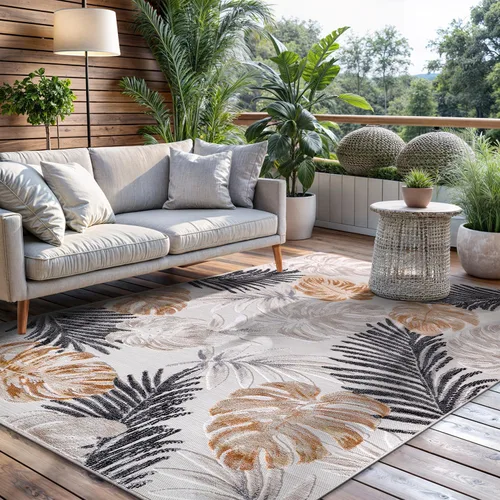 Miniatura 90 de CAMILSON Alfombra para Interiores y Exteriores, Alfombras de Área Azules 5x7 con Hojas Tropicales Botánicas para Patios Interiores y Exteriores