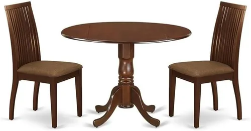 Miniatura 18 de East West Furniture DLIP3-BMK-W Juego de mesa y sillas de cocina de 3 piezas contiene una mesa de comedor redonda con gotas y 2 sillas de comedor