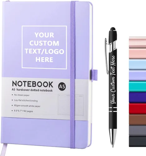 Miniatura 16 de Cuadernos personalizados con bolígrafo, cuadernos A5 personalizables con logotipo/texto/imagen grabados, diarios de escritura diaria con 192 páginas