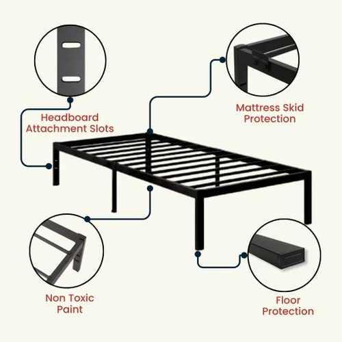Miniatura 4 de Golden Gate Beds, base de cama de plataforma de metal, resistente, base de colchón de acero resistente, no necesita somier, fácil montaje, base Negro
