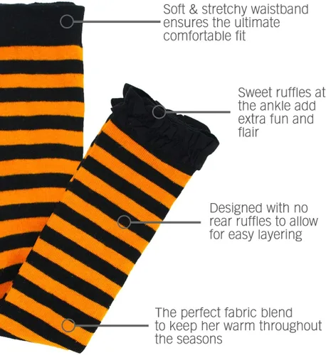 Miniatura 4 de RuffleButts - Mallas sin pies con volantes para bebés/niñas pequeñas Rayas naranjas y negras