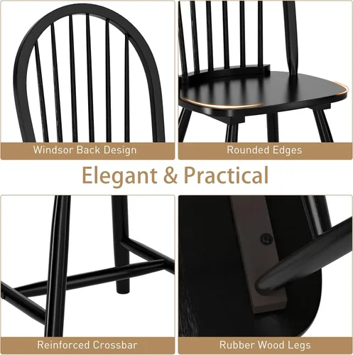 Miniatura 7 de WATERJOY Juego de 4 sillas de comedor de madera negra de 18 pulgadas, sillas de asiento Winsome de madera de caucho con respaldo alto para cocina