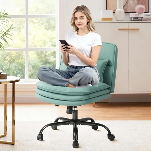 Miniatura 11 de Furmax Silla de Oficina con Patas Cruzadas con Ruedas, Asiento Extra Ancho Sin Brazos Silla de Escritorio Giratoria, Altura Ajustable Silla