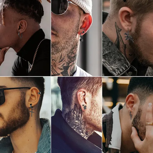 Miniatura 4 de FIBO STEEL Juego de 16 pares de aretes de acero inoxidable Y2K punk góticos emo góticos frescos cruzados hacha de cráneo tornillo de cono aretes