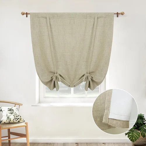 Miniatura 40 de DriftAway - Cortinas de Lino con Doble Capa, Blackout, de Atar, con Aislaje Térmico, Totalmente Forradas, Estilo Globo Romano, para Baño, con Lino