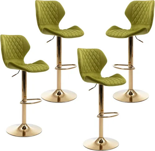 Miniatura 12 de Juego de 4 taburetes de bar color beige, sillas giratorias de altura de mostrador con respaldo de terciopelo, taburetes de isla de cocina para bar