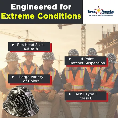 Miniatura 8 de Texas America Safety Company Casco de seguridad con visera completa, diseño patriótico hidroimpreso, con suspensión de 4 puntos y bolsa