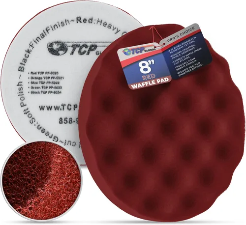 Miniatura 9 de TCP Global Almohadilla de pulido de espuma de gofre negra de 8 pulgadas con soporte de gancho y bucle, almohadilla extrafina para pulido