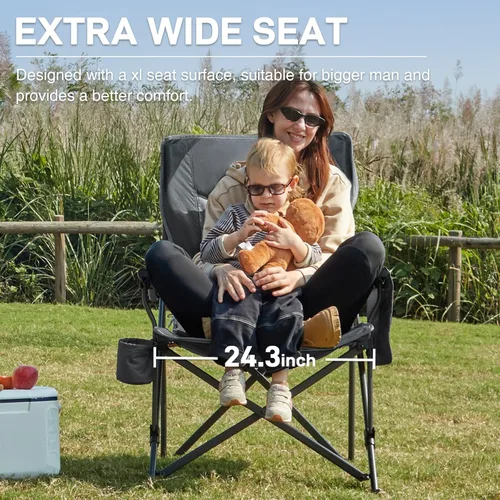 Miniatura 5 de EVER ADVANCED Silla de camping plegable de gran tamaño, para adultos, silla de césped resistente con bolsillos laterales, silla cuádruple plegable