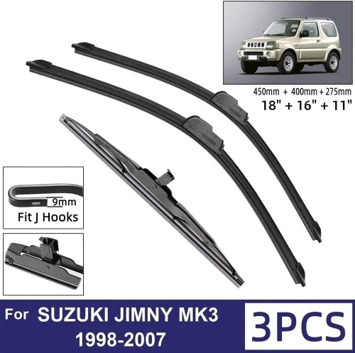 Miniatura 2 de SUZUKI JIMNY MK3 1998-2007 - Limpiaparabrisas delantero y trasero de automóvil compatible con SUZUKI JIMNY MK3 1998-2007, limpiaparabrisas de goma