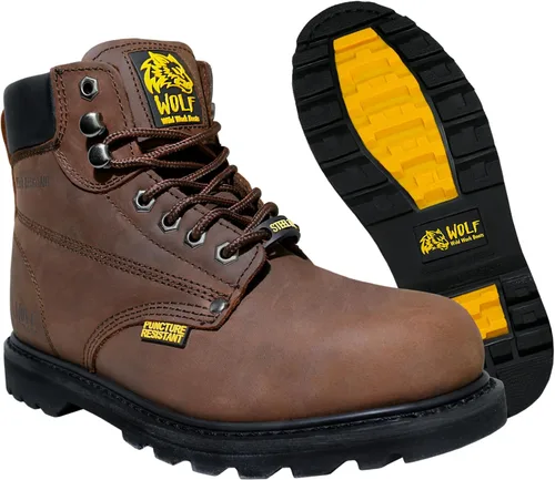 Miniatura 10 de Wolf Work Boot 100% Genuine Upper Leather Oil, Impact, Abrasion Resistant Electrical Hazards Non-Slip Rubber Sole Steel Toe Padded