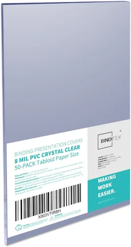 Binditek paquete de 50 portadas de encuadernación transparentes de PVC de 8 mil, 11 x 17 pulgadas, tamaño tabloide, esquinas cuadradas, sin