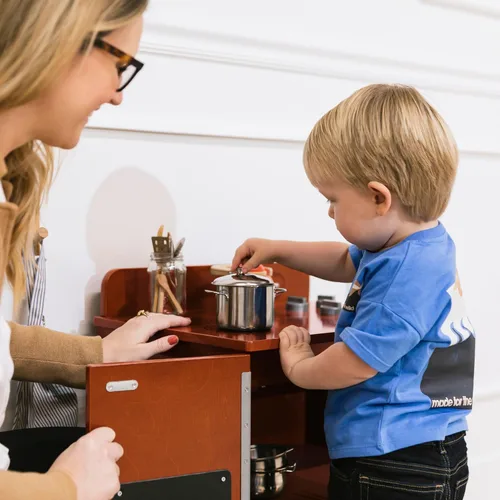 Miniatura 10 de ECR4Kids Estufa de Cocina de Juguete, Set de Juego de Madera, Nogal Oscuro
