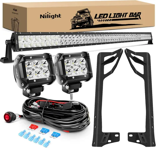 Nilight Barra de Luz LED de 52 Pulgadas Spot Flood 2 Piezas Focos LED Spot de 18W 4 Pulgadas Soporte de Montaje del Marco del Parabrisas para