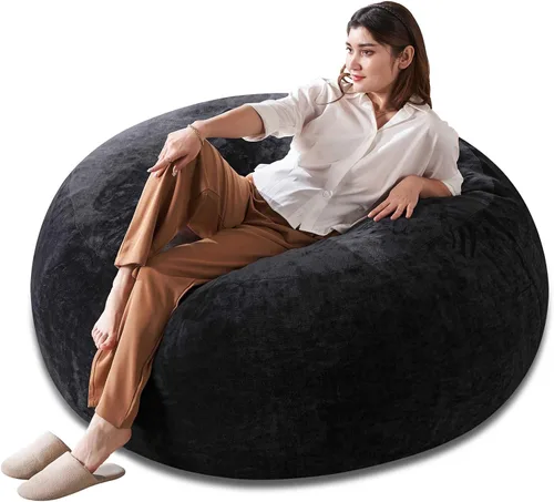 Miniatura 18 de Puf de 3 pies, puf con relleno, espuma viscoelástica altamente resistente, puf redondo de felpa, mueble para sala moderna, silla de lectura de ocio