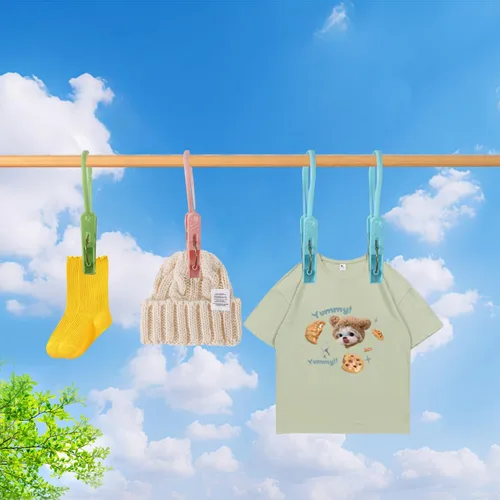 Miniatura 2 de Paquete de 24 Pinzas de Ropa de Plástico Resistentes para Exteriores para Colgar Ropa, Mini Pinzas para Ropa con Cuerda para Colgar, Perchas