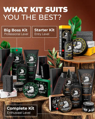 Miniatura 7 de Bossman Kit esencial de barba para hombres, regalos para papá para el día del padre, juego de 3 – gelatina de aceite para barba, crema