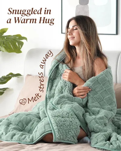 Miniatura 3 de Kivik - Mantas con peso de doble cara para adultos, mantas estampadas a cuadros, súper suaves y pesadas, para sofá y cama, con tela ultra esponjosa