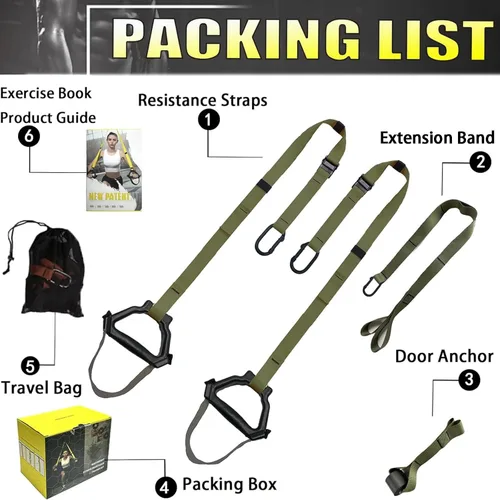 Miniatura 2 de Correas de entrenamiento de resistencia de peso corporal, kit completo de entrenamiento de gimnasio en casa para entrenamiento de cuerpo completo