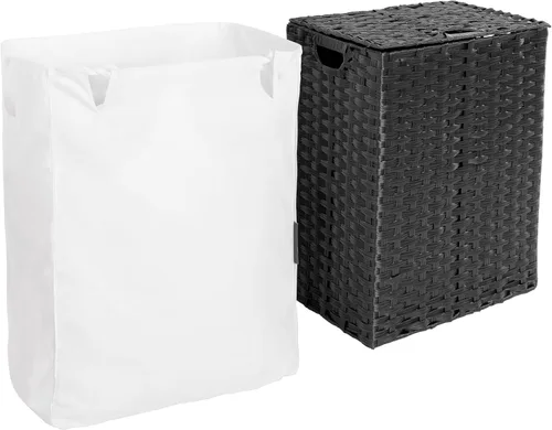 Miniatura 8 de Seville Classics Cesta de Lavandería Portátil Tejida a Mano Premium con Asas de Transporte, Almacenamiento Doméstico para Ropa, Ropa de Cama, Negro