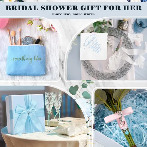 Miniatura 4 de Fumete Something Blue - Juego de regalo de boda, pañuelo bordado, ramo de ángel, bolsa de cosméticos para novia con espejo compacto de diamante
