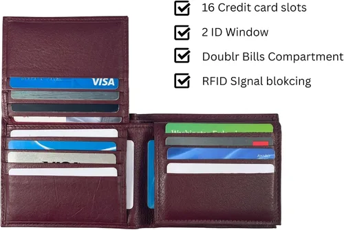 Miniatura 11 de Bullz RFID bloqueo de señal de protección contra robo de cuero grande grueso de seguridad para hombre cartera, Negro