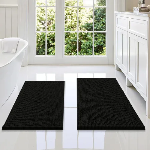 Miniatura 77 de Smiry Juego de 2 alfombras de baño, felpilla suave y absorbente, lavable a máquina, antideslizantes, para bañera, ducha y suelo