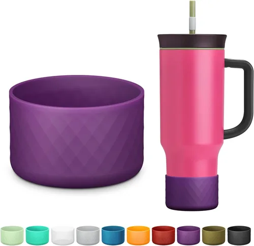 Miniatura 11 de Manga de silicona para el vaso Owala de 40 oz con asa, funda protectora antideslizante para accesorios de vasos térmicos de acero inoxidable con Gris