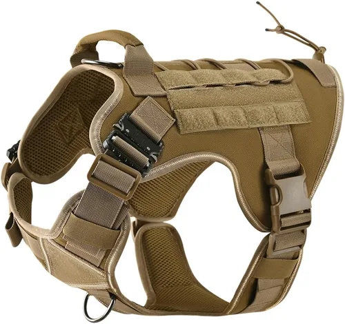 Arnés táctico para perro, 2 hebillas de metal, arnés reflectante militar para perro con soporte oculto para Airtag y asa, chaleco ajustable para