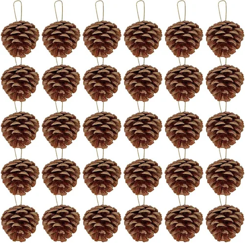Supla 30 adornos de piñas de pino preservados reales para colgar de Navidad, de 2 a 3 pulgadas de alto, adornos de piña para colgar en el árbol de