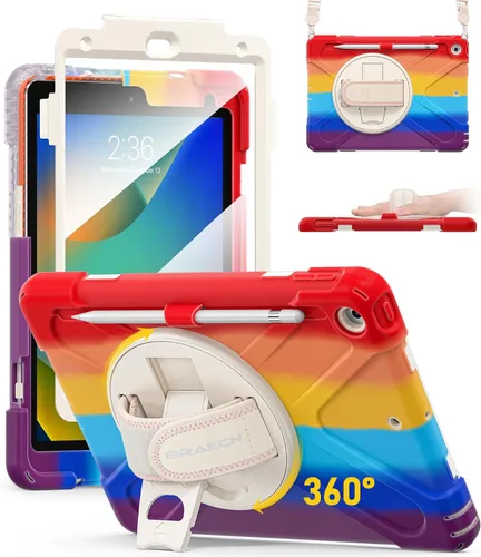 Miniatura 21 de BRAECN Funda para iPad de 9ª/8ª/7ª Generación, Funda Resistente a Prueba de Golpes con Protector de Pantalla, Soporte para Lápiz, Soporte para Tapa