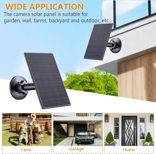 Miniatura 7 de Zivif Panel solar de 2 W para cámaras de seguridad, cargador solar con puerto micro USB y USB-C para cámara de seguridad de batería recargable