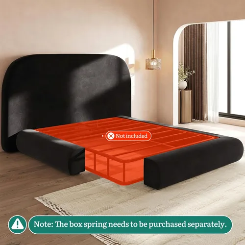 Miniatura 8 de YITAHOME Base de cama tamaño Queen, plataforma tapizada de terciopelo con cabecero, cama de nube suave con estribo, esquinas redondeadas, fácil Negro