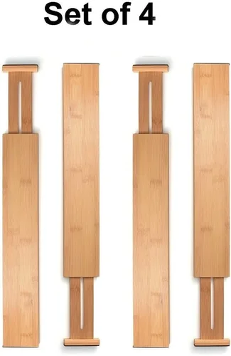 Miniatura 2 de Juego de 4 separadores de cajones de bambú, organizadores de cajones ajustables para cocina, dormitorio, baño, tocador y oficina (17 a 22 pulgadas)