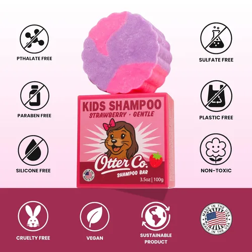 Miniatura 6 de Otter co. Kids Gentle Strawberry Shampoo Bar - Champú para niños pequeños sin lágrimas - Sin sulfatos y no tóxico - Fabricado con ingredientes