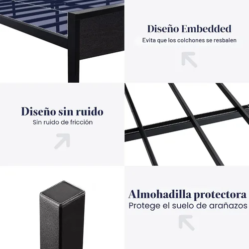 Miniatura 6 de Allewie Base de cama de plataforma tamaño Queen con cabecera y estribo de madera, soporte de 12 listones de metal resistente, no necesita somier