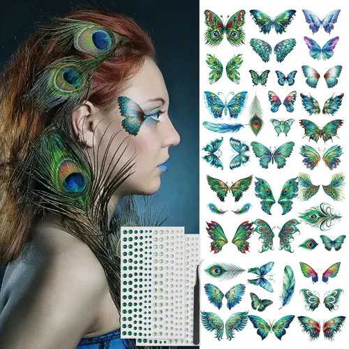 Calcomanías temporales de mariposa con purpurina para mujeres y niñas, decoración de maquillaje de ojos, rostro, arte corporal, mariposas