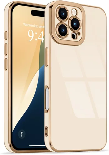 Miniatura 80 de Lafunda Diseñada para iPhone 13 Pro, fundas lujosas con chapado lindo para mujeres y niñas, elegante borde dorado, a prueba de golpes, TPU con funda