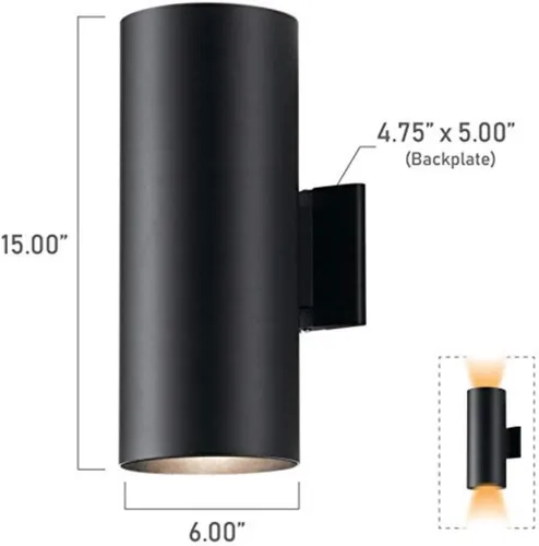 Miniatura 2 de Kichler Cilindros - Aplique de pared cilíndrica para exteriores con 2 luces de 15 pulgadas, color negro