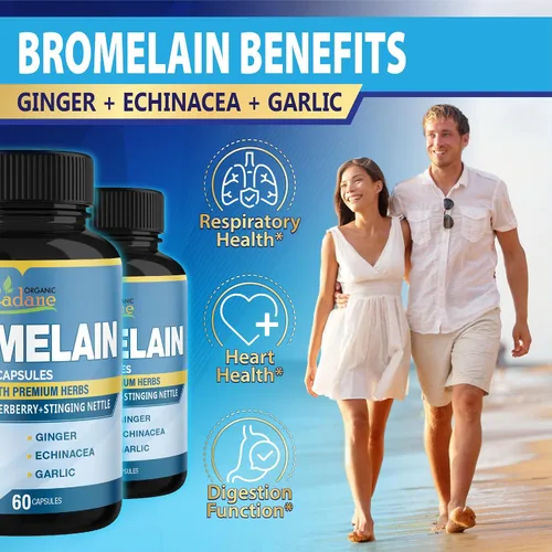 Miniatura 4 de Organic Cadane 2 paquetes de 60 cápsulas de suplemento de bromelina, con quercetina, saúco, jengibre, equinácea, ajo, pimienta negra, suministro