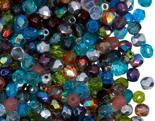 Miniatura 4 de 100 cuentas facetadas pulidas al fuego redondas de 0.157 in, Jet Mix Heavy Metal, vidrio checo