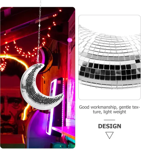 Miniatura 6 de DOITOOL Bola de discoteca en forma de luna espejo colgante reflectante con cadena para bar, KTV, escenario, hogar, boda, fiesta de cumpleaños, adorno