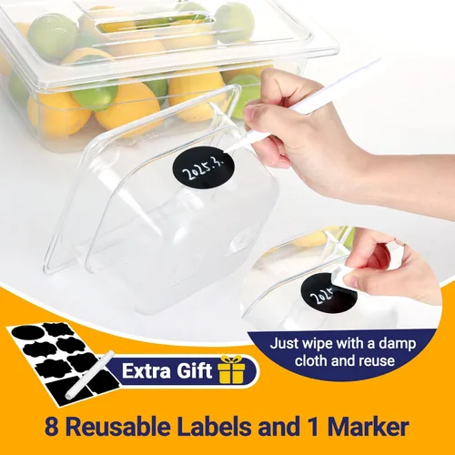 Miniatura 6 de BIEAMA Paquete de 6 bandejas de alimentos NSF con tapas, tamaño 1/4 de 4 pulgadas de profundidad, recipientes comerciales de almacenamiento