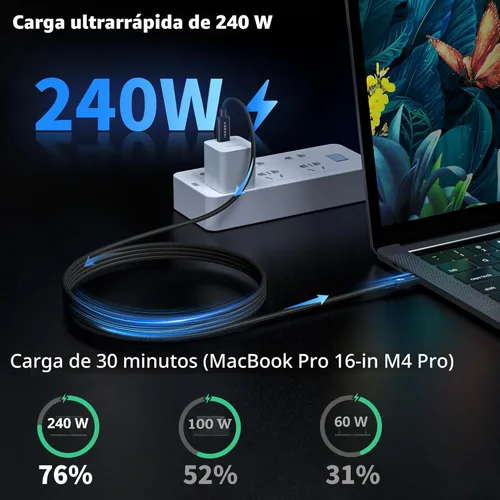 Miniatura 4 de IVANKY Certificado Intel Cable Thunderbolt 5 de 3.3 pies, hasta 120 Gbps y 240 W, cable Thunderbolt trenzado premium de 80 Gbps, compatible