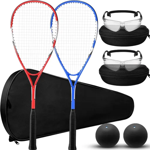 Miniatura 8 de Seenelling Paquete de 2 raquetas de squash para principiantes, incluye 2 raquetas con bolsas de raqueta, 2 gafas antivaho con estuches y 2 bolas