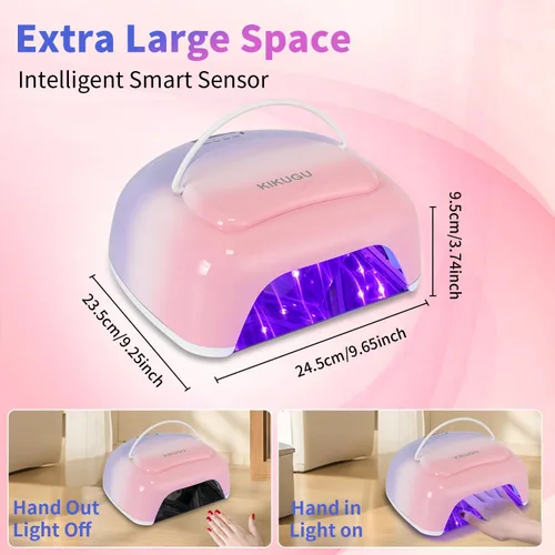 Miniatura 5 de Lámpara de uñas LED UV recargable profesional, luz UV inalámbrica de 96 W para uñas de gel con reflector metálico y base de metal, lámpara de secado