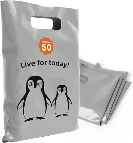 Miniatura 43 de Bolsas de plástico con asas – Bolsas de mercancía de 12 x 15 pulgadas para pequeñas empresas – Bolsas troqueladas para compras minoristas y Negro
